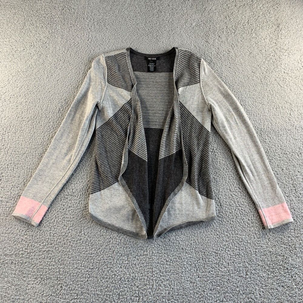 New Nic+Zoe Cardigan Sweater Womens Small Black Gray Draped Open Front Lyocell
